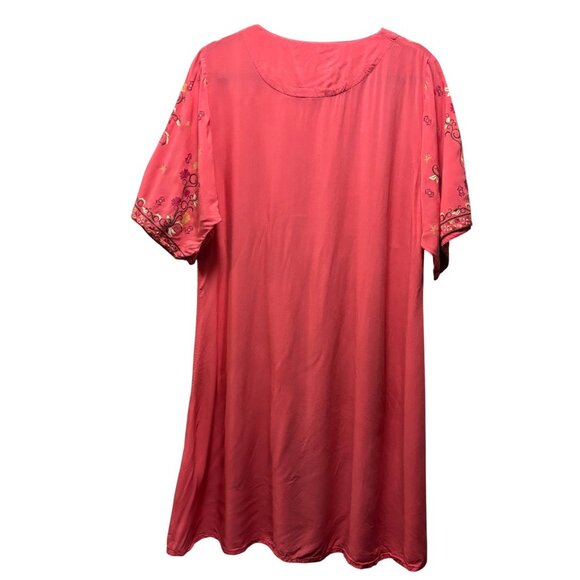 Sailor Womens Embroidered Rayon Boho Tunic Dress Pink XL Regular Fit - Picture 2 of 7